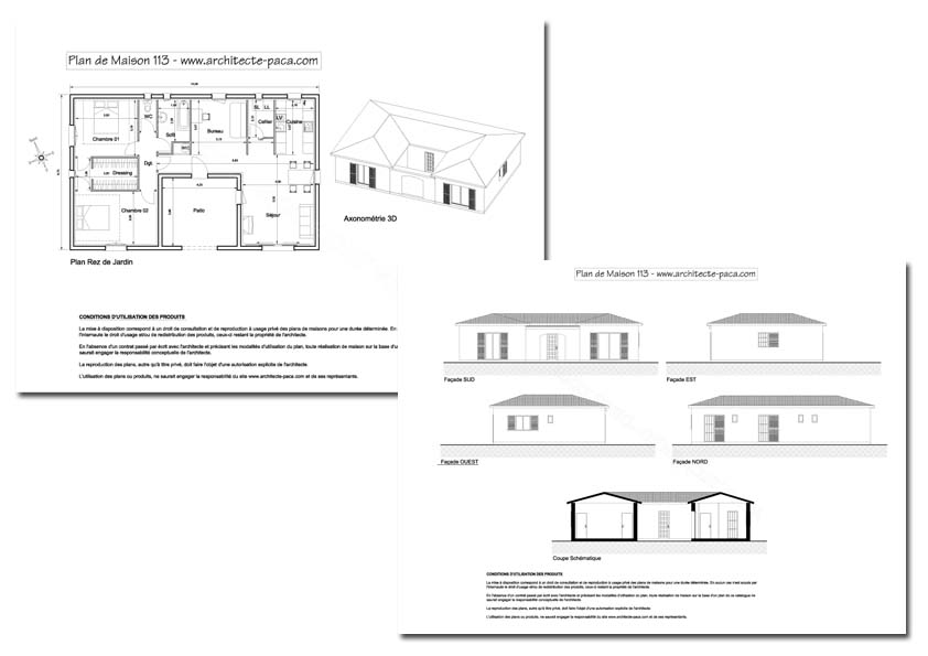 Plan type maison en u