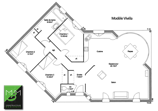 Plan de maison plain pied en v gratuit