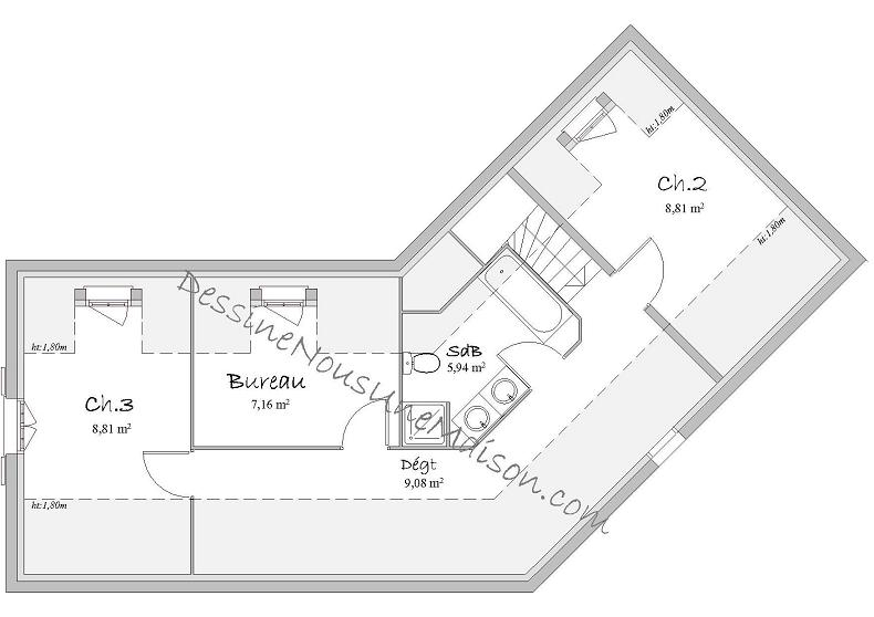 Plan de maison en v avec étage