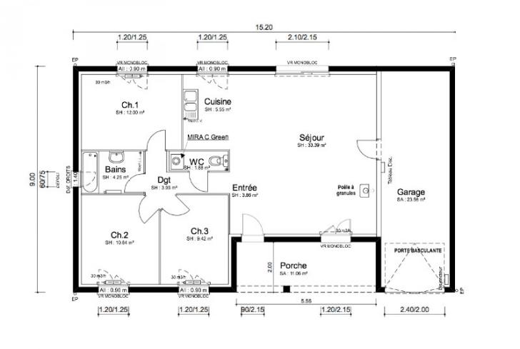 Plan de maison plein pied 85 m2