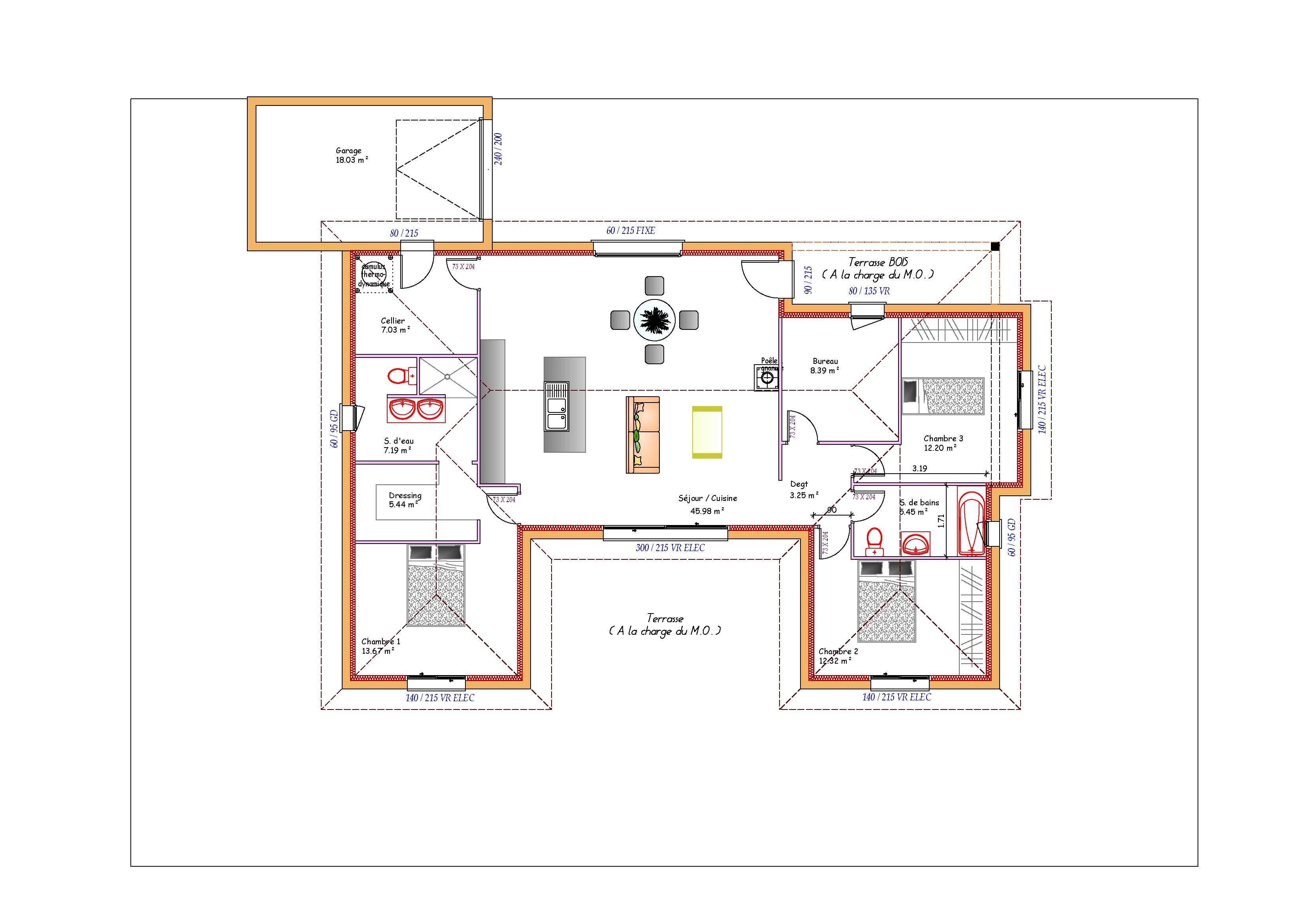 Plan de maison en forme de u