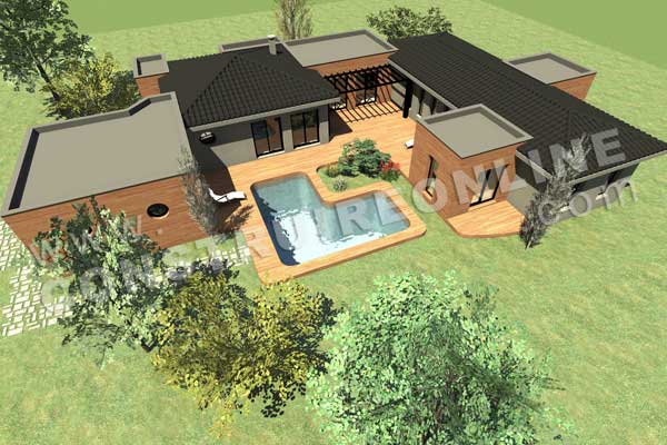 Plan maison en u contemporaine