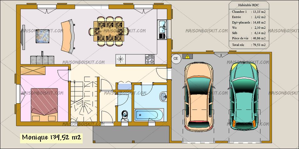 Plan de maison plain pied avec garage gratuit