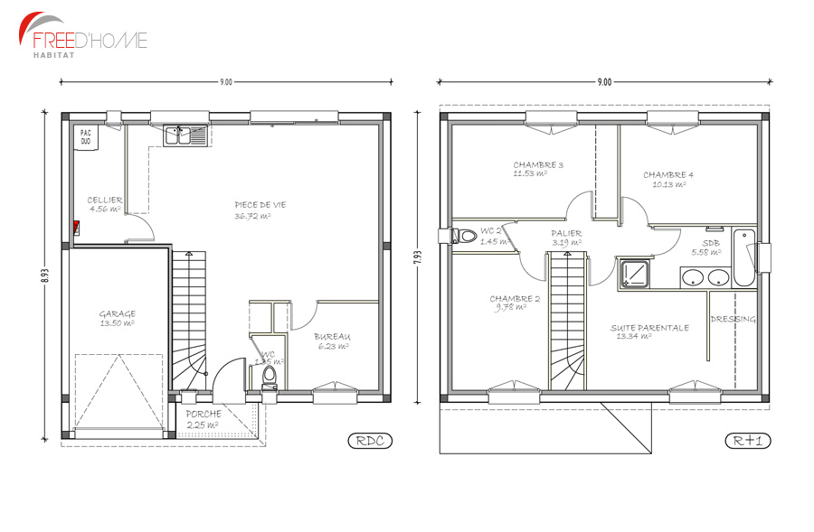 Plan de maison a etage 4 chambres 100m2