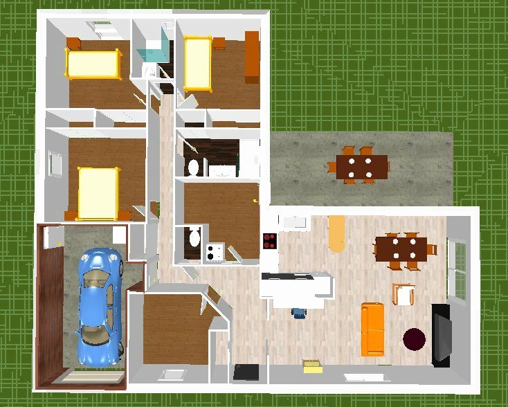 Plan 3d maison patio