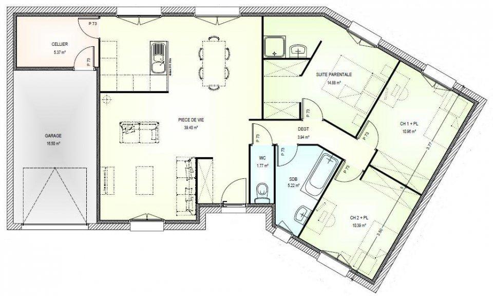 Plan de maison en bois de plain pied 120m2