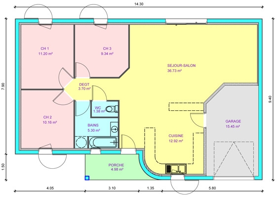 Plan de maison gratuit avec 3 chambres