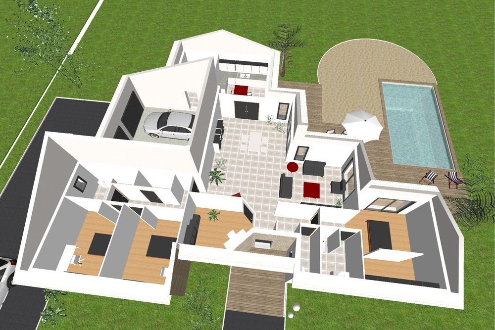 Plan de maison plain pied 3d