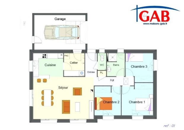Plan de maison plain pied 3 chambres avec double garage - Idées de travaux