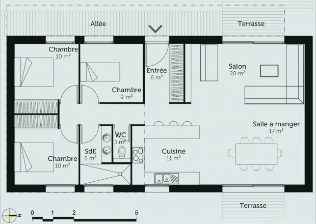 Plan de maison passive plain pied avec suite parentale - Idées de travaux