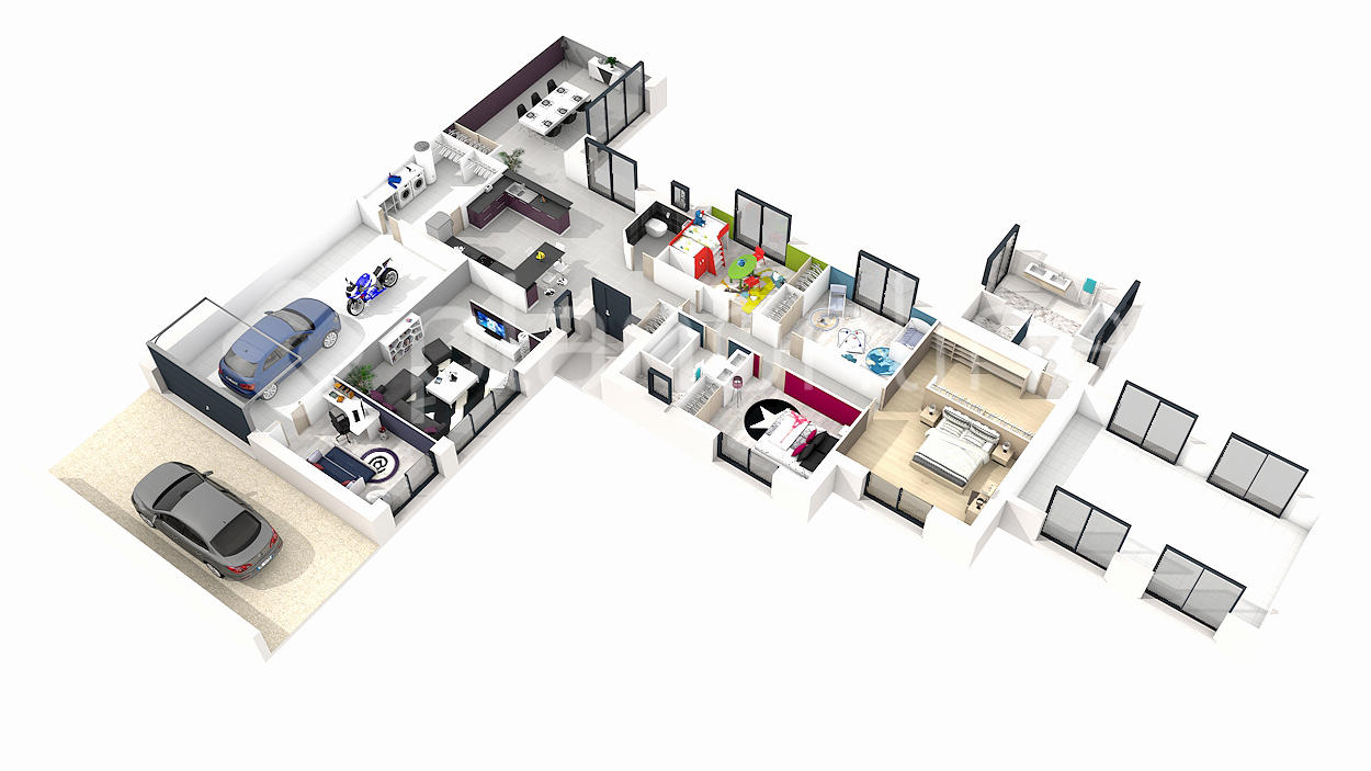 Plan maison 3d 6 chambres