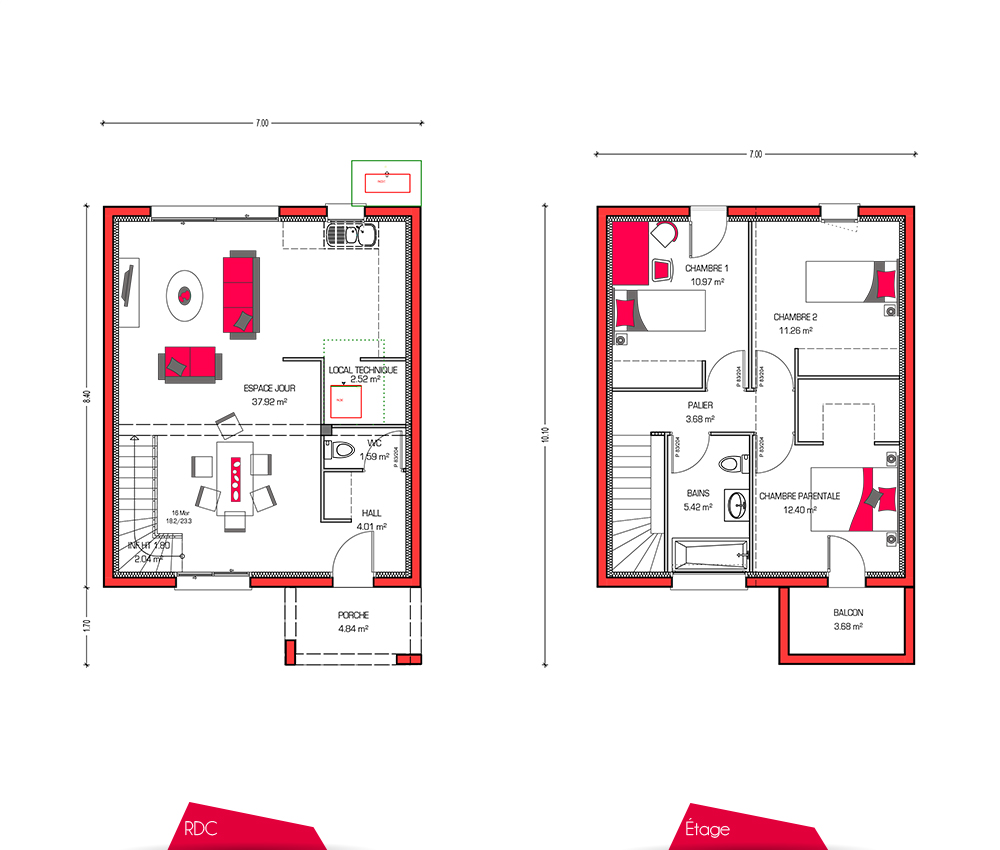 Plan de maison a etage 90m2