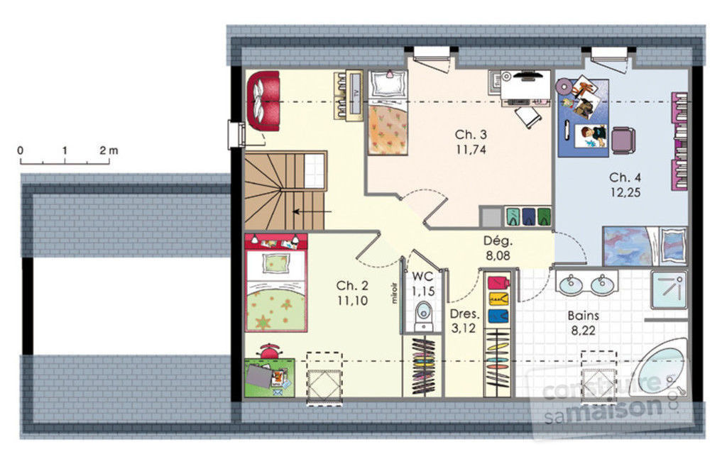 Plan de maison avec chambre en bas