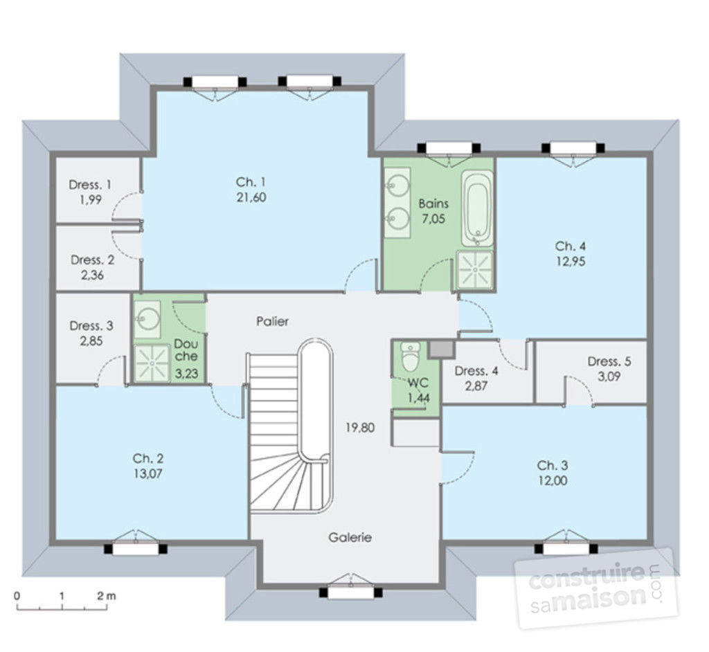 Plan de maison 3 chambres 2 douches