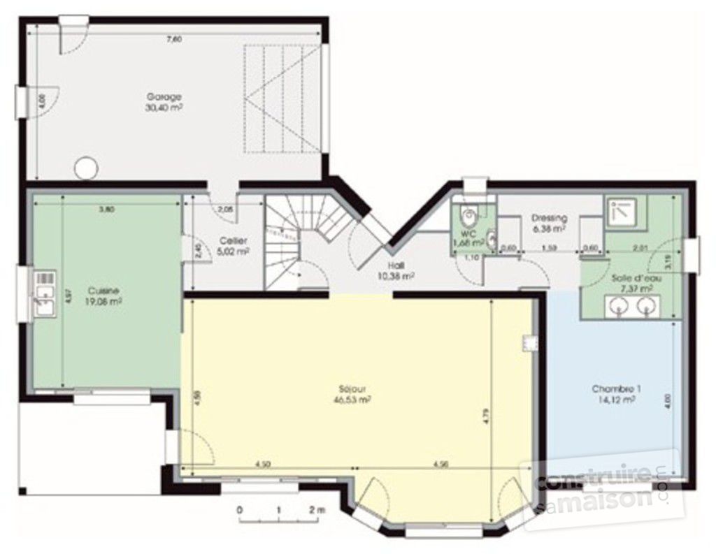 Plan de maison avec vide sur sejour
