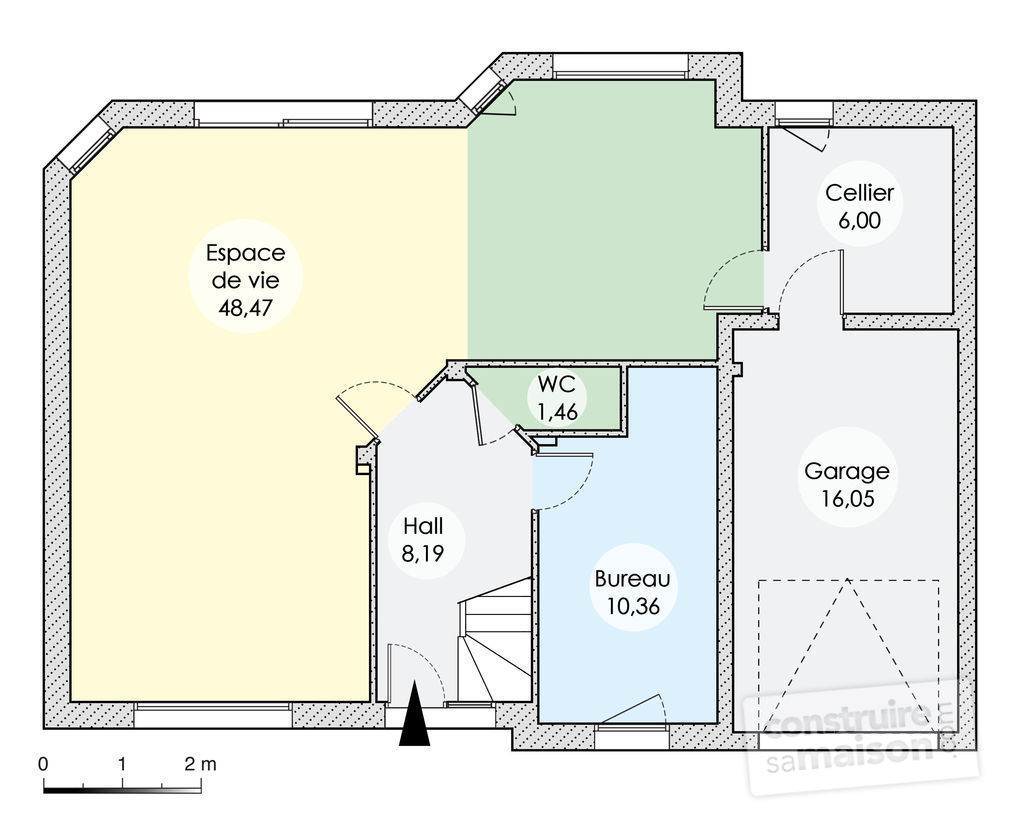 Plan de maison avec vide sur hall