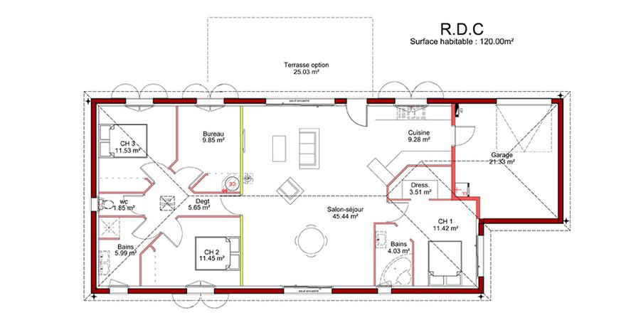 Plan de maison en l avec suite parentale