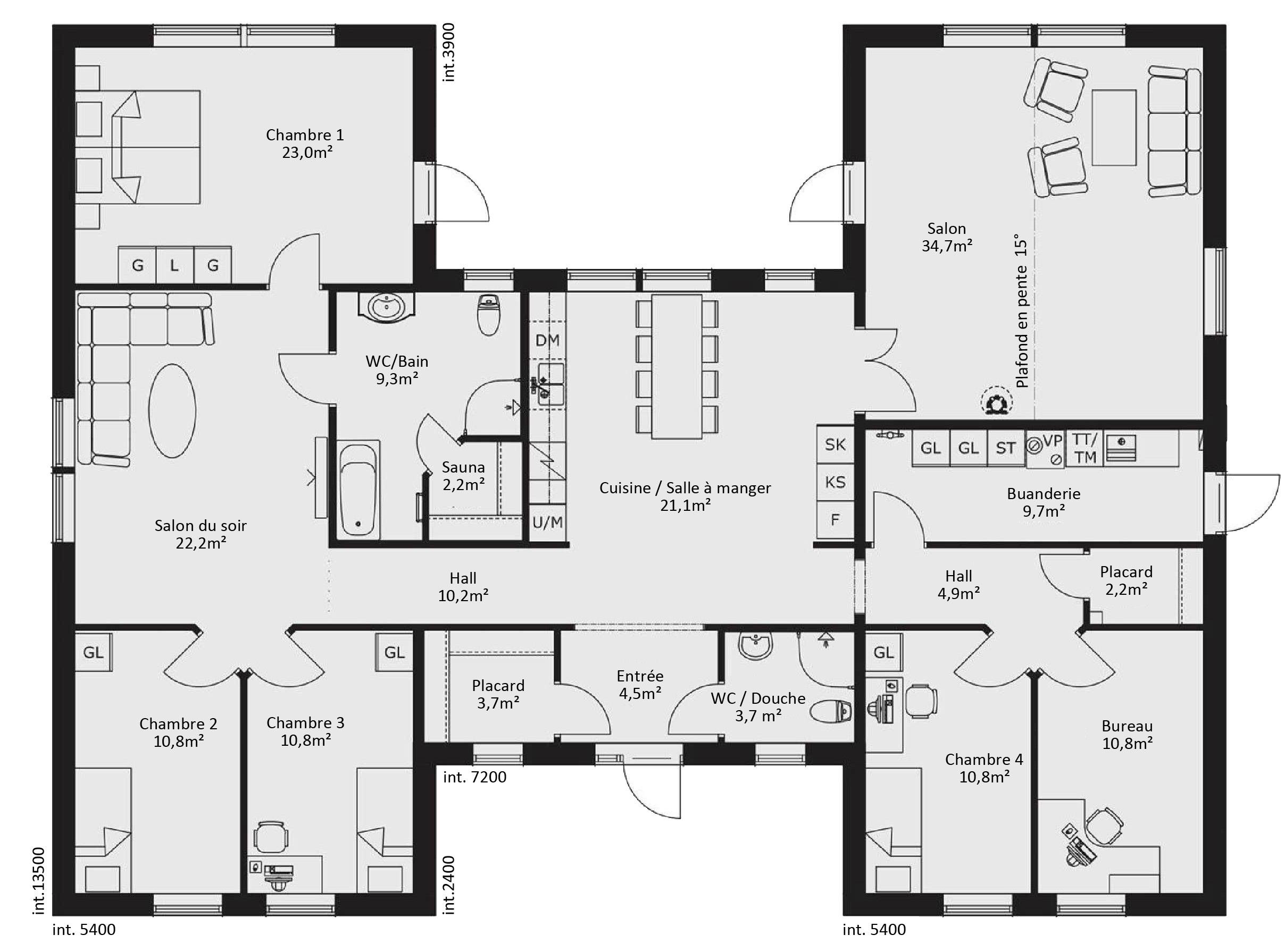 Plan de maison plain pied de prestige