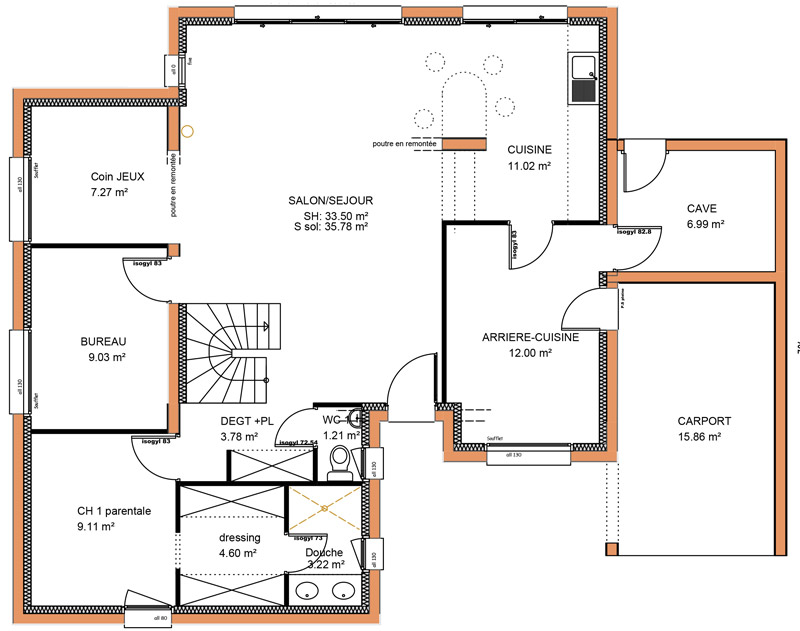 Plan de maison contemporaine à étage