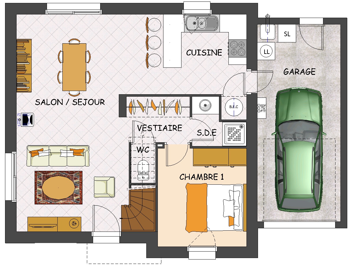 Plan de maison 1 chambres