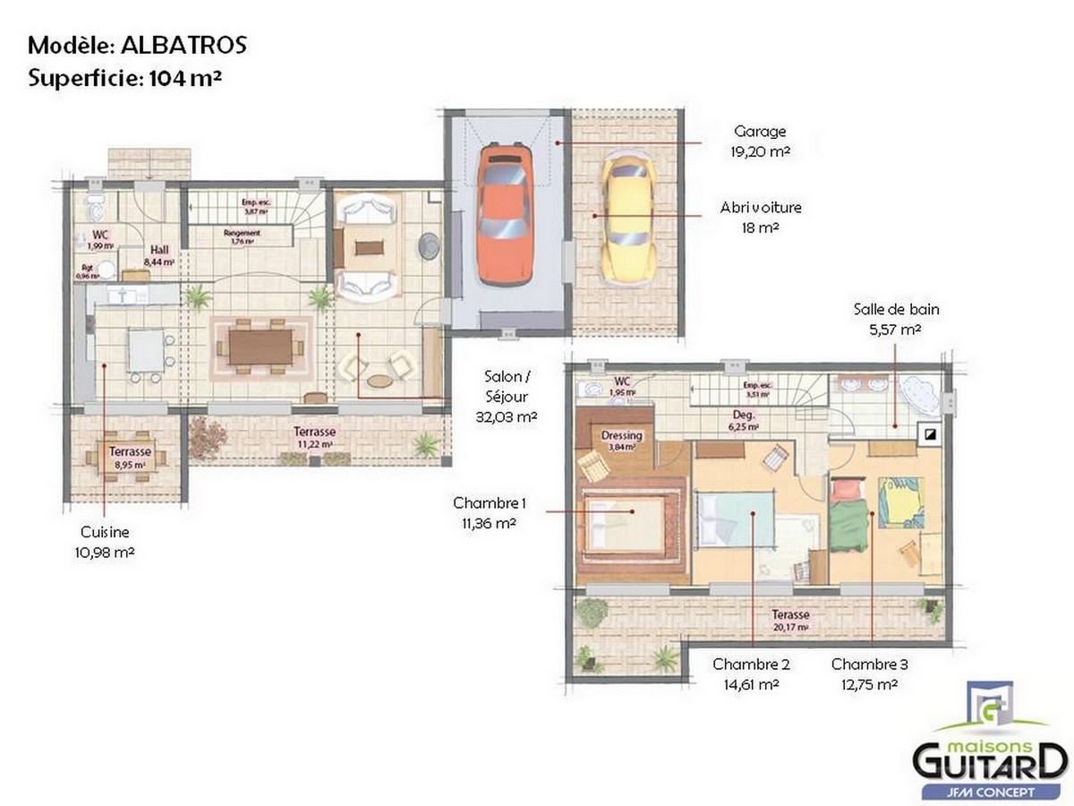 Plan de maison contemporaine cubique