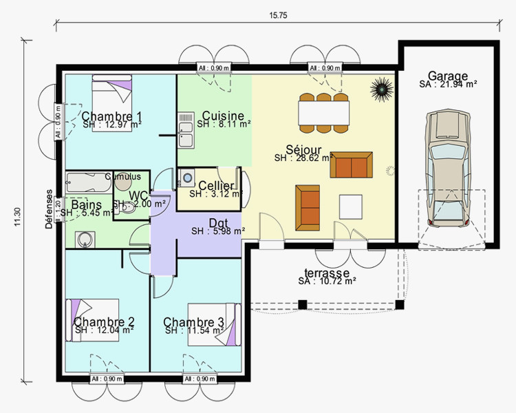 Plan de maison moderne de plain pied gratuit
