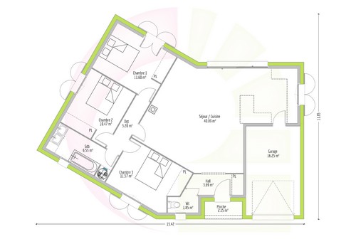 Plan de maison plain pied 90m2