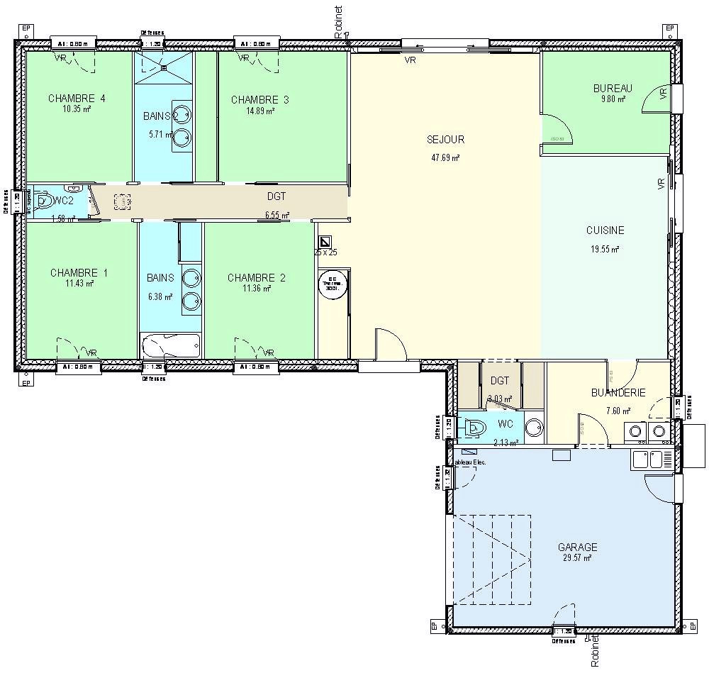 Plan de maison plain pied passive