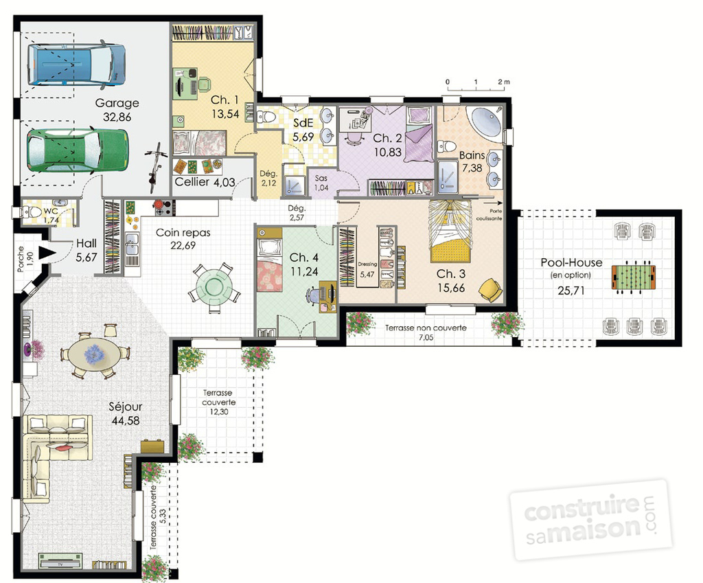 Plan de maison contemporaine de 150m2
