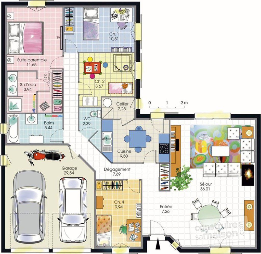 Plan de maison en l double garage