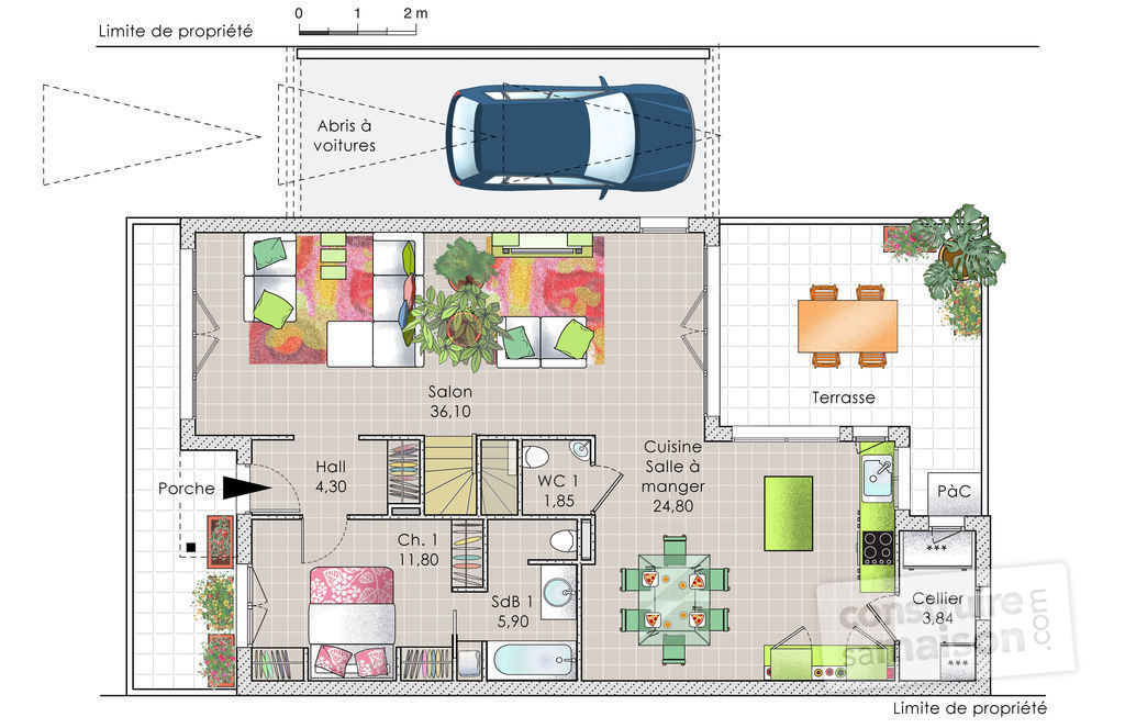 Plan maison en limite de propriété