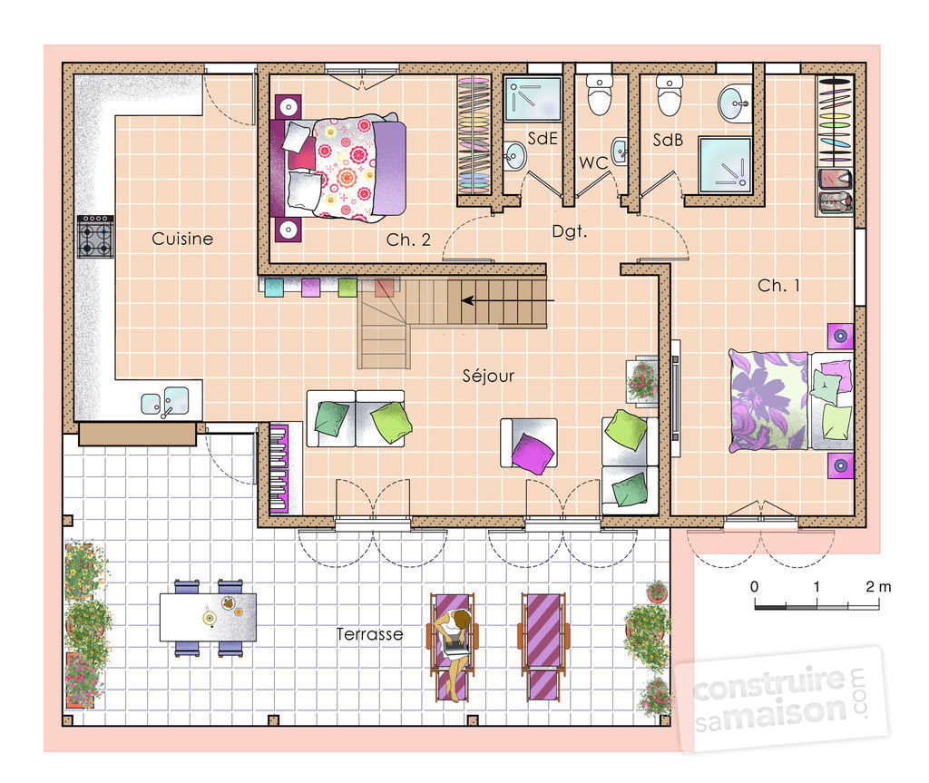 Plan de maison en couleur
