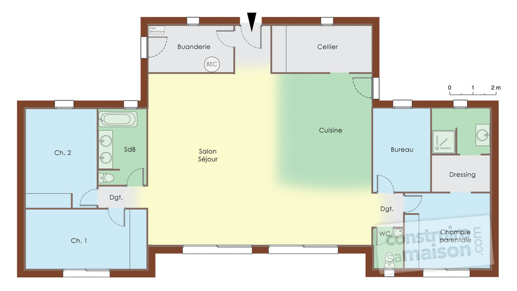 Plan de maison avec cellier et buanderie
