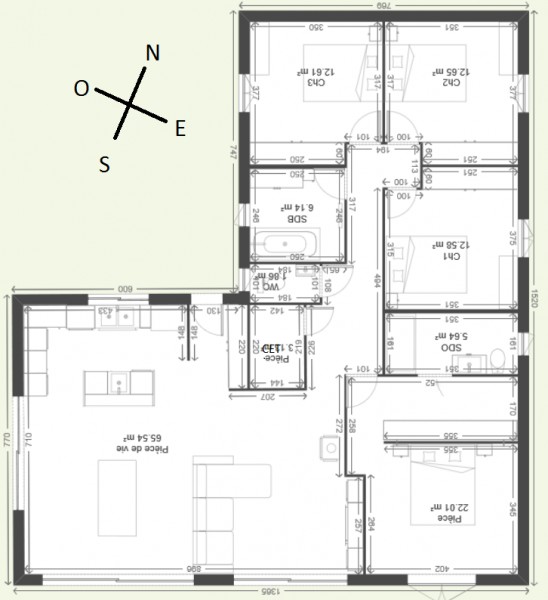 Plan de maison plain pied e n l