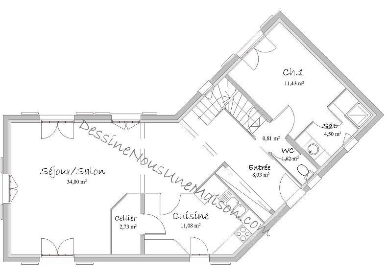 Plan maison en v sur sous sol