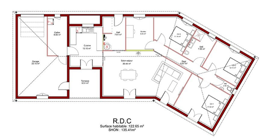 Plan de maison en v plain pied