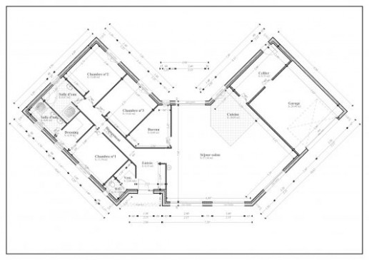 Plan de maison en v ouvert