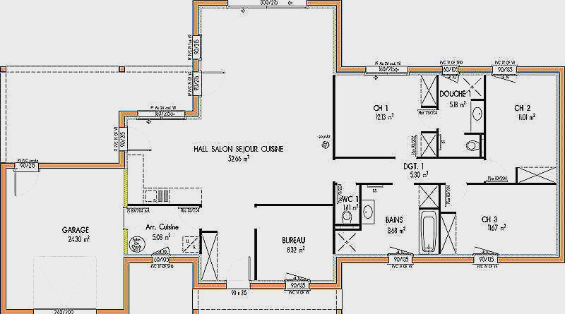 Plan de maison étage 3 chambres