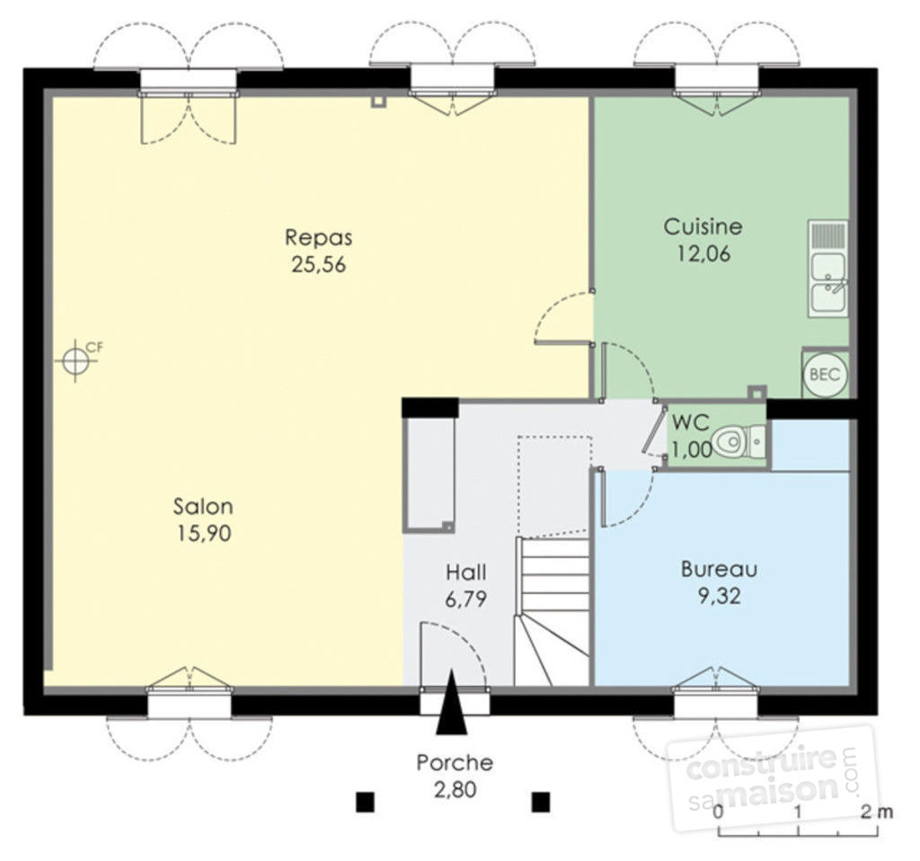 Plan de maison avec cuisine fermée