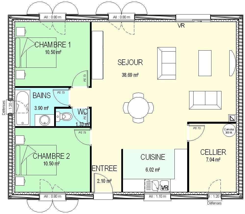 Plan de maison 2 chambres gratuit