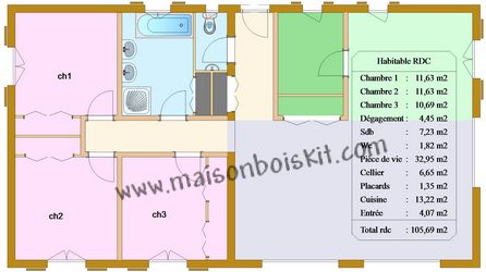 Plan de maison 100m2 avec 2 chambres