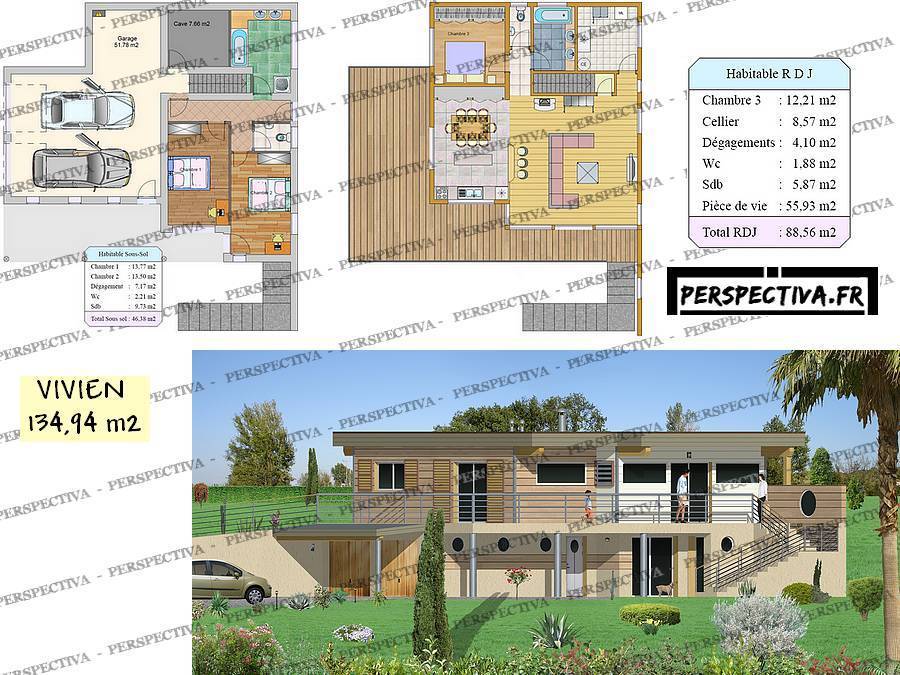Plan de maison cubique avec sous sol