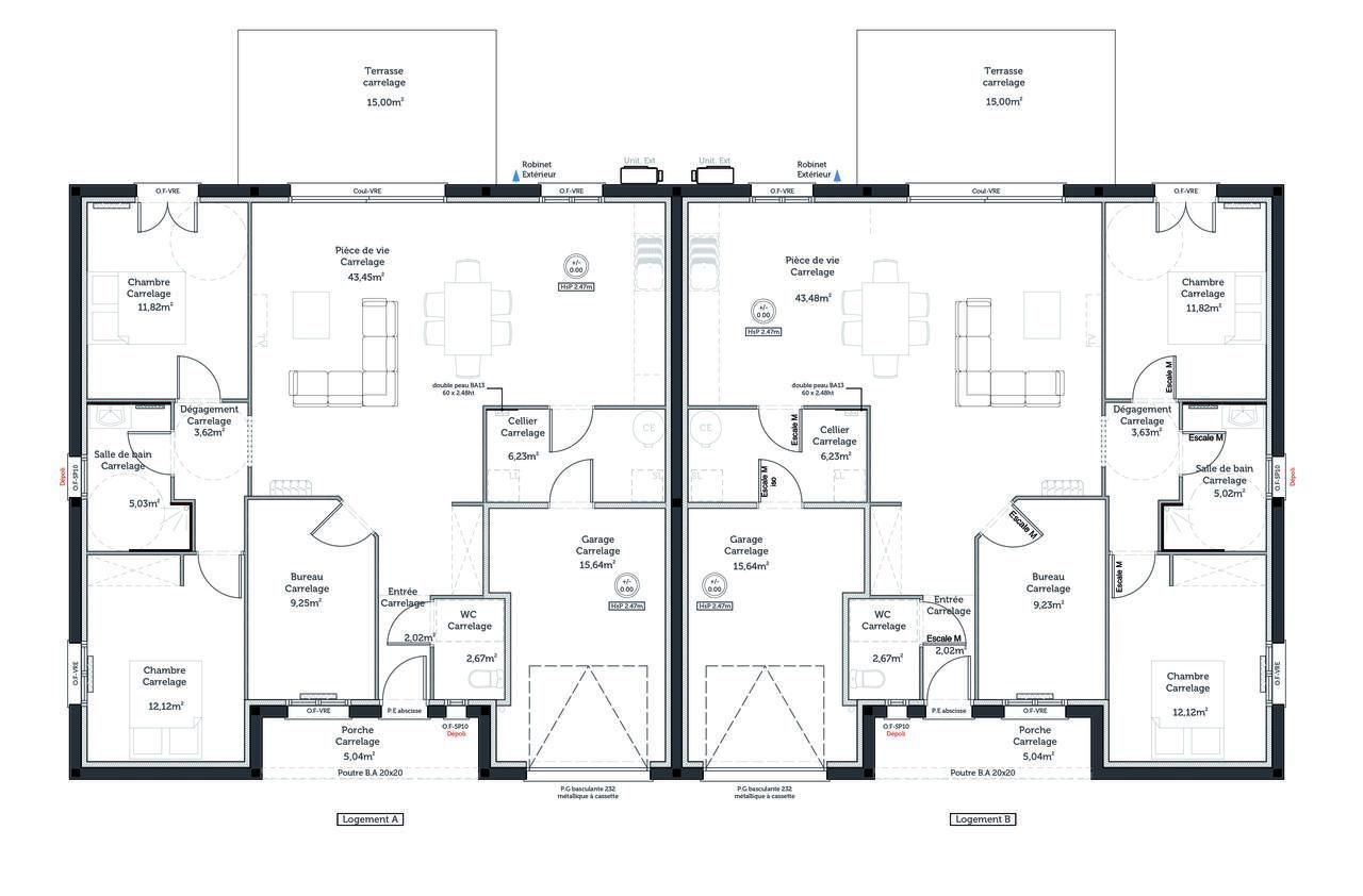 Plan maison jumelée 3d