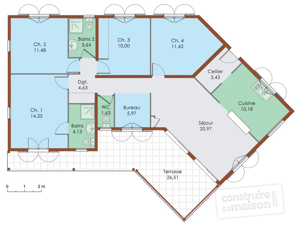 Plan de maison moderne avec 5 chambres