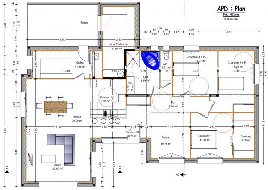 Plan de maison plain pied moderne toit plat