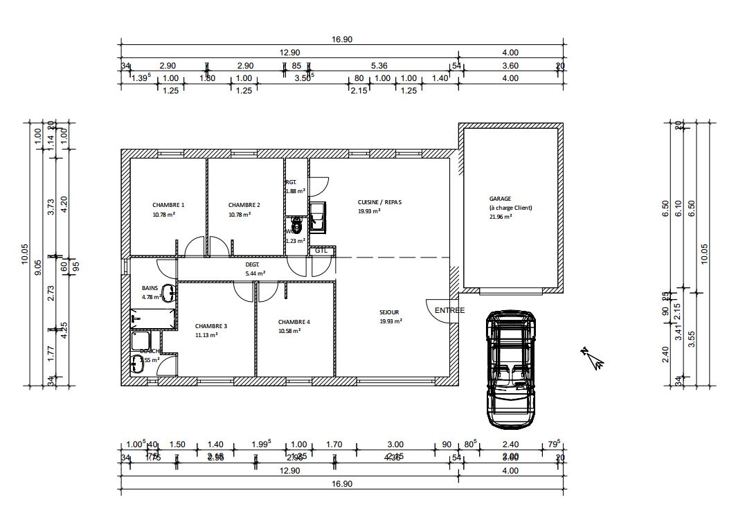 Plan de maison sur un terrain triangle