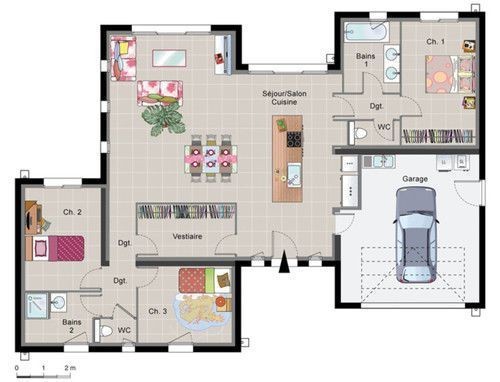 Plan de maison plain pied moderne