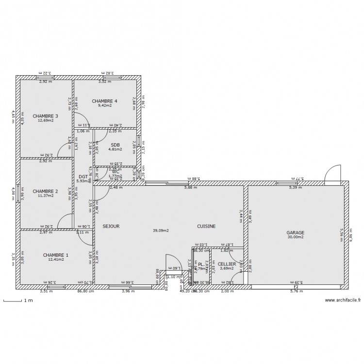 Plan de maison plain pied 160m2