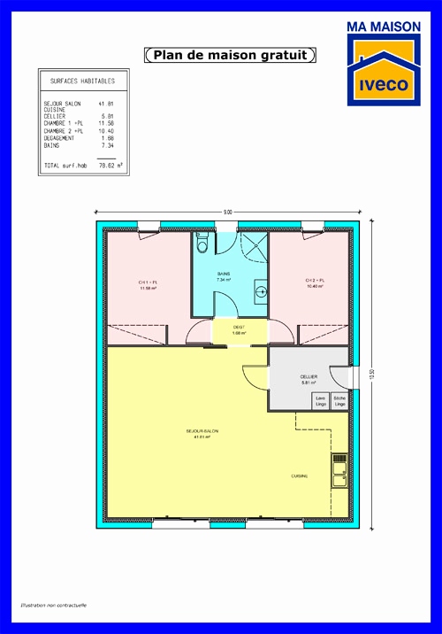 Plan maison plain pied 2 chambres en l