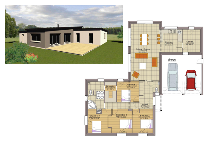 Plan de maison de 110 m2 en l - Idées de travaux